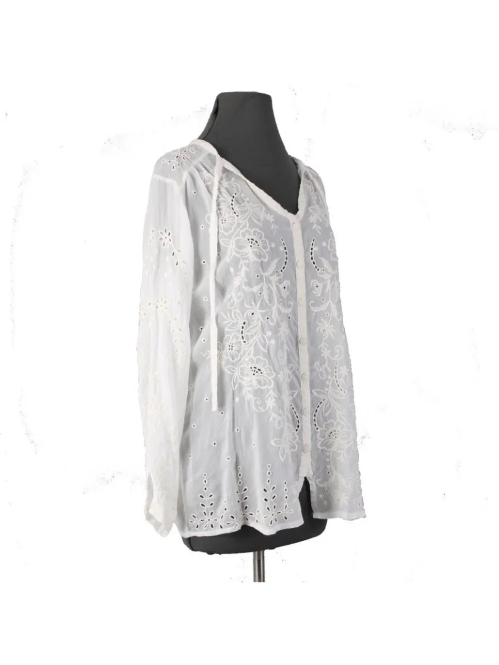 Johnny Was Top $275 Monroe Sz S White Embroidered 100% Rayon Poly Top - Picture 4 of 11